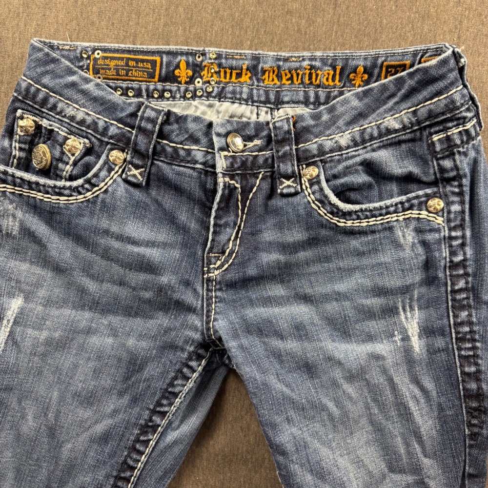 Rock Revival Celine Easy Boot Jeans Womens 27 Medium Wash Distressed Bootcut